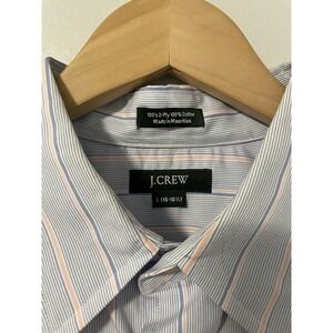 J. Crew Men's Button-down Shirt Blue White Pink‎ Stripe L 16-16.5 100% Cotton
